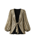 Gold Sequin Tie-Front Party Blouse - 21834