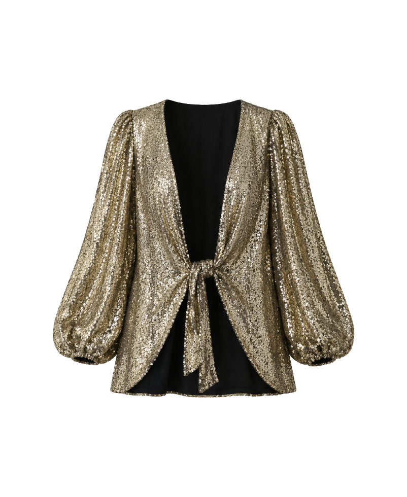Gold Sequin Tie-Front Party Blouse - 21834