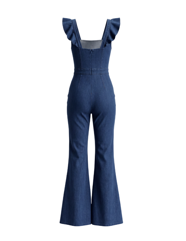 Dark Wash Denim Ruffle Jumpsuit - 30703