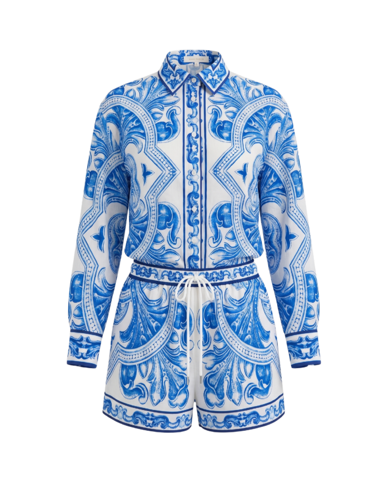 Blue and White Majolica Print Two-Piece Set - 31724