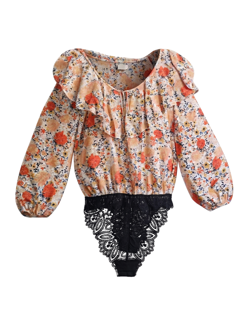 Floral Ruffle Long-Sleeve Bodysuit - 26871