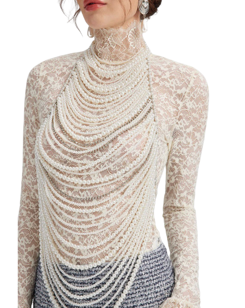 Rich Radi Qs High-Neck Chantilly Lace Blouse - 34786
