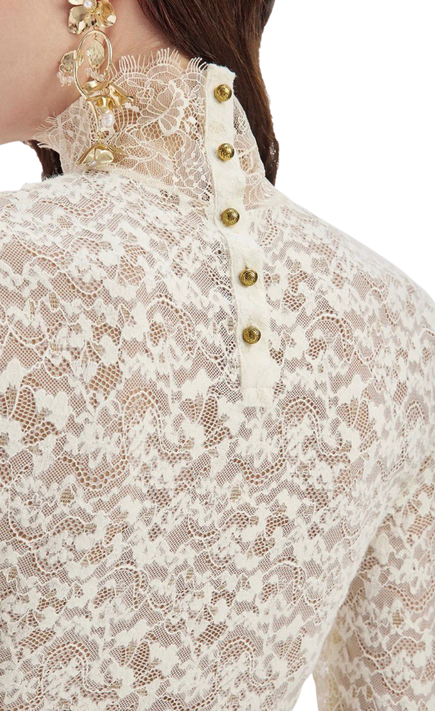 Rich Radi Qs High-Neck Chantilly Lace Blouse - 34786