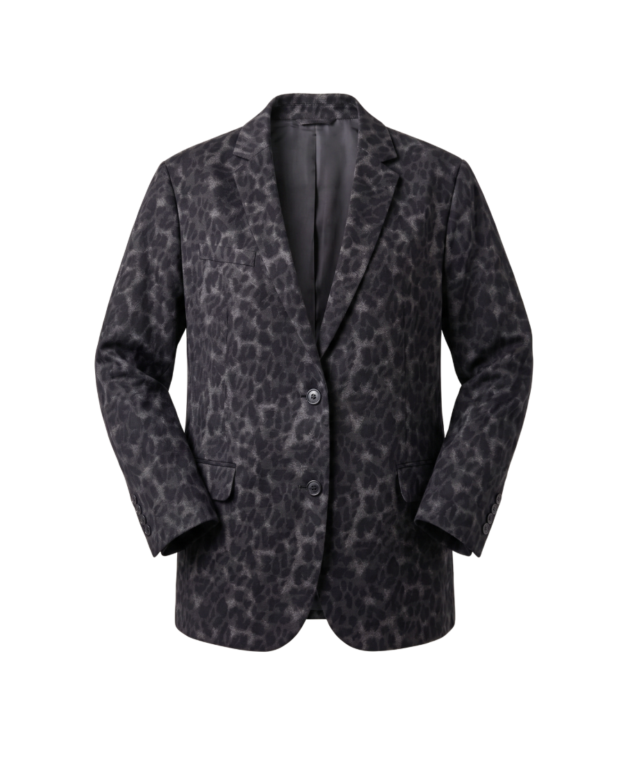 Charcoal Leopard Print Oversized Blazer - 34503