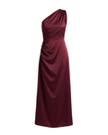 Burgundy One-Shoulder Satin Maxi Dress - 34584