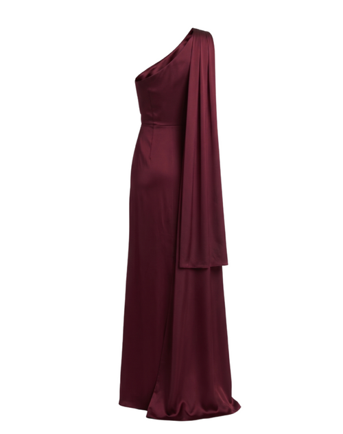 Burgundy One-Shoulder Satin Maxi Dress - 34584