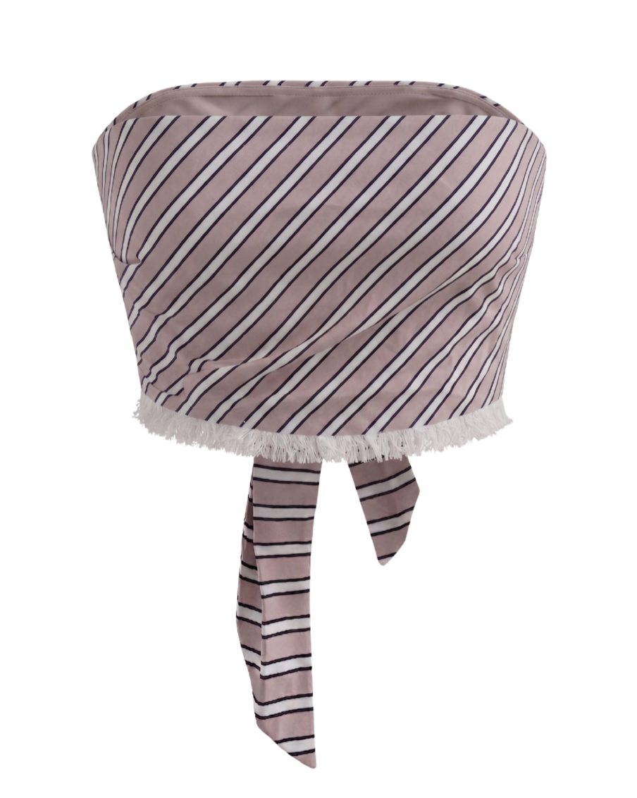 Striped Fringe Tube Top with Tie Detail - 25319