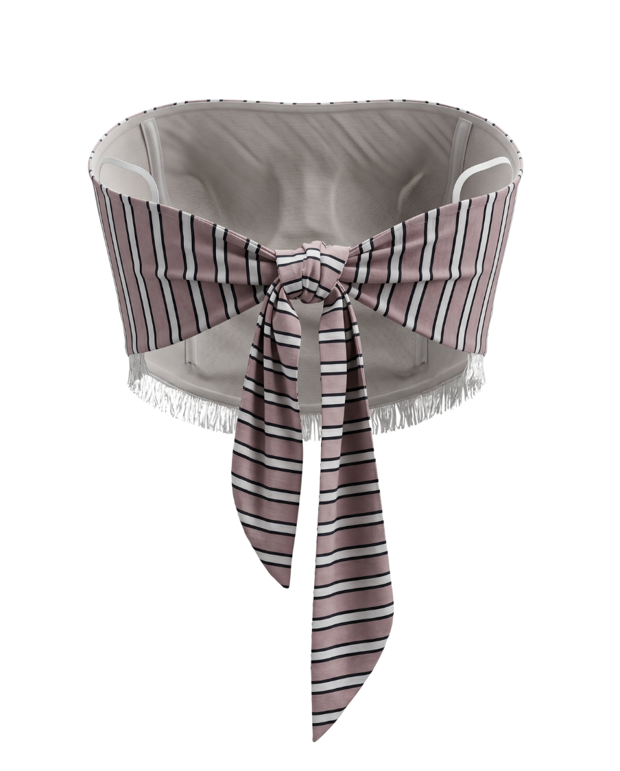 Striped Fringe Tube Top with Tie Detail - 25319
