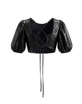 Faux Leather Puff Sleeve Backless Top - 22473