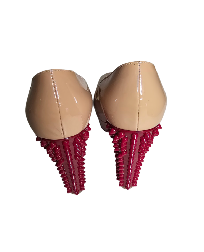 Christian Louboutin Spiked Nude Peep-Toe Pumps - 24960