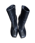 Black Square-Toe Platform Ankle Boots - 23836