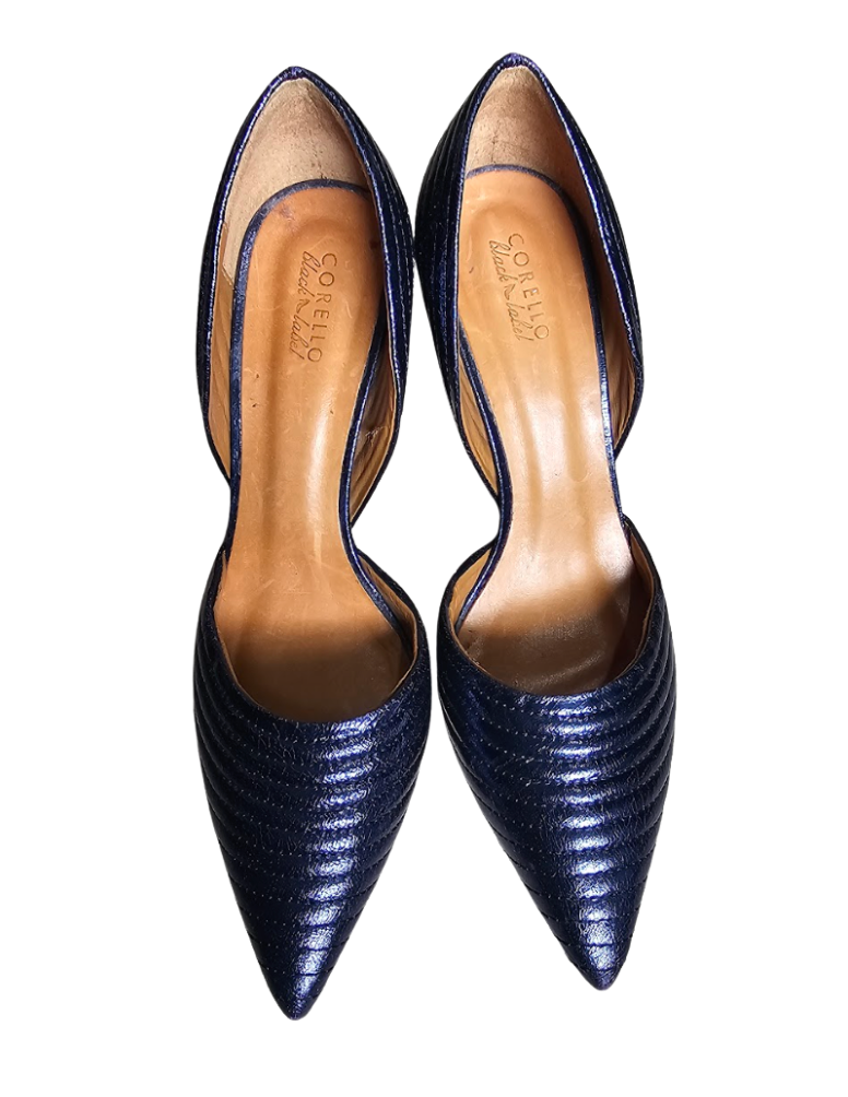 Corello Black Label Metallic Blue Quilted D'Orsay Pumps - 1924