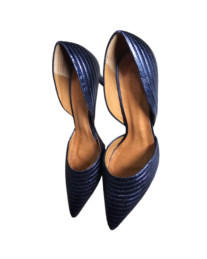 Corello Black Label Metallic Blue Quilted D'Orsay Pumps - 1924