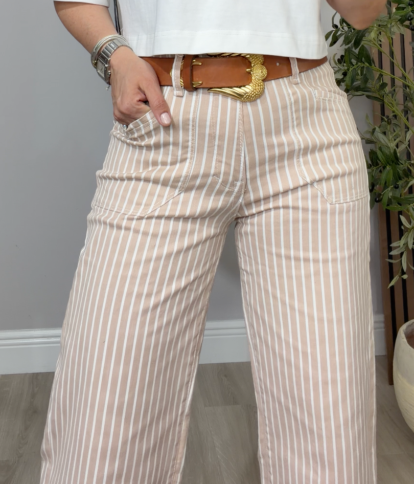 High-Waisted Striped Wide-Leg Trousers - 34942