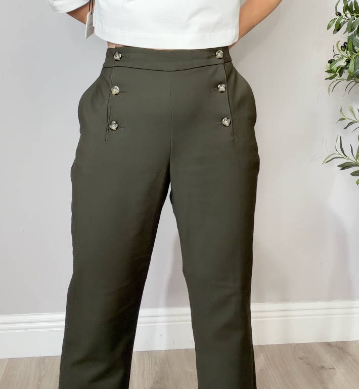 Sailor-Style High-Waisted Trousers - 34496