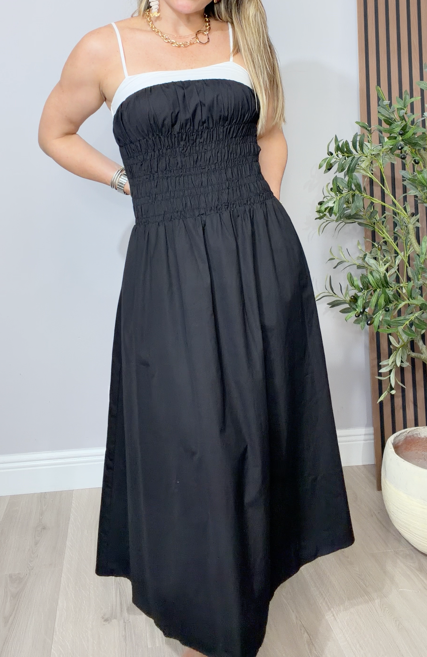 Two-Tone Smocked Maxi Dress - 34402