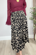 Pleated Abstract Print Midi Skirt with Belt - 34637
