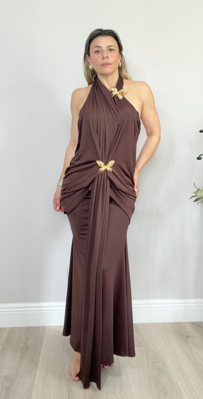 Butterfly Draped Halter-Neck Jersey Gown - 34700
