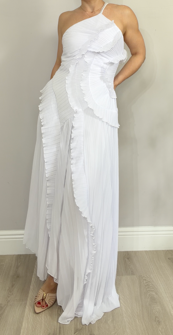 White Pleated Maxi Dress - 34779