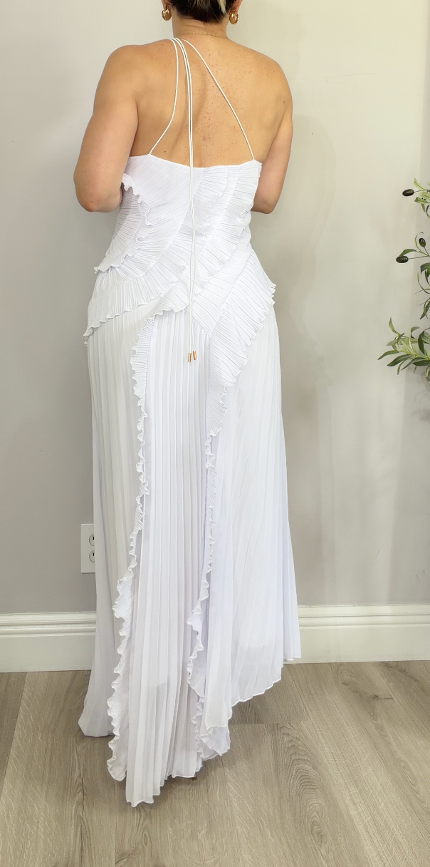 White Pleated Maxi Dress - 34779