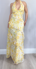 Yellow Floral Halter Maxi Dress - 34775