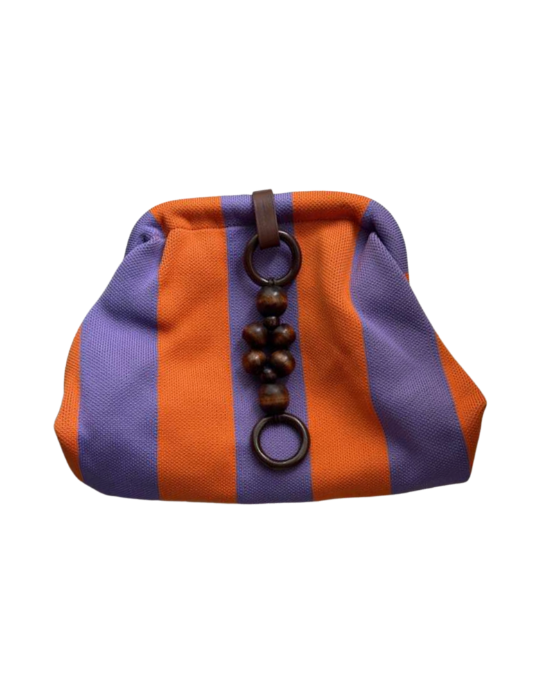 Vibrant Striped Pouch with Beaded Handle - 34905
