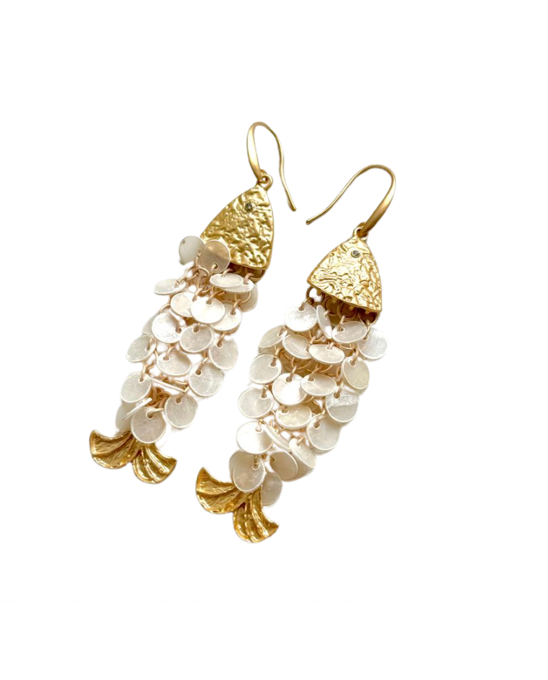 Golden Fish Dangle Earrings  - 34962