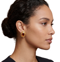 Vintage Oval Amber Cabochon Clip-On Earrings - 34848