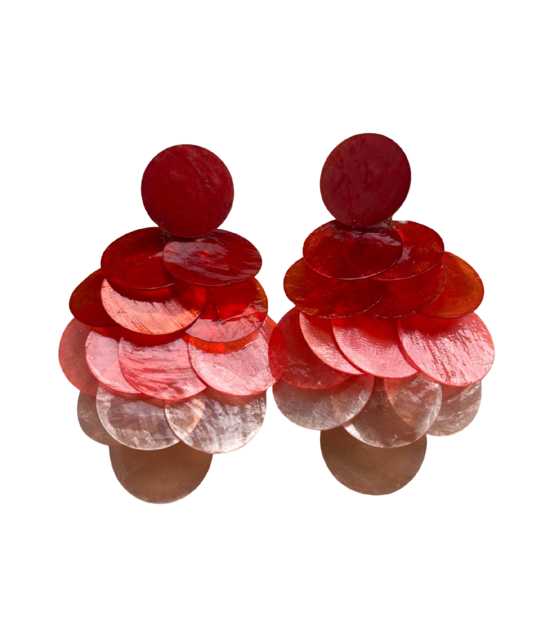 Ombré Red Shell Disc Cascade Earrings - 27413