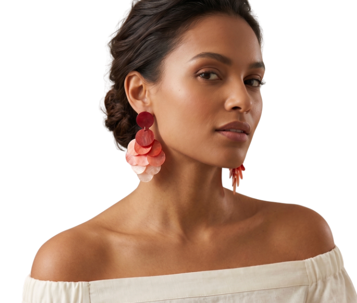 Ombré Red Shell Disc Cascade Earrings - 27413