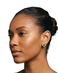 Vintage-Inspired Textured Gold Flower Stud Earrings with Black Cabochon Center - 34846