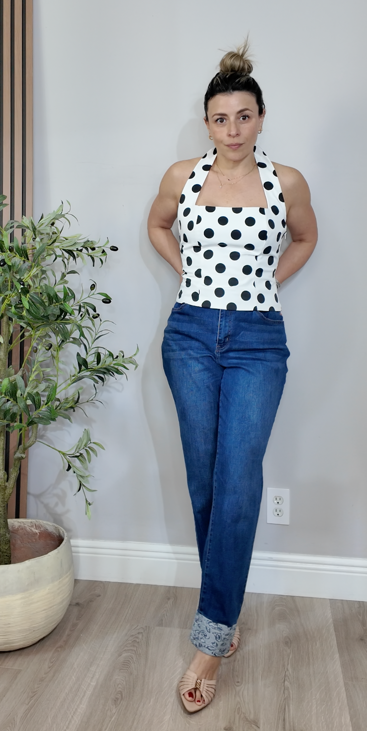 Printed Hem Straight Jeans - 33840