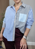 Mixed Stripe Button-Down Oversized Shirt - 34393