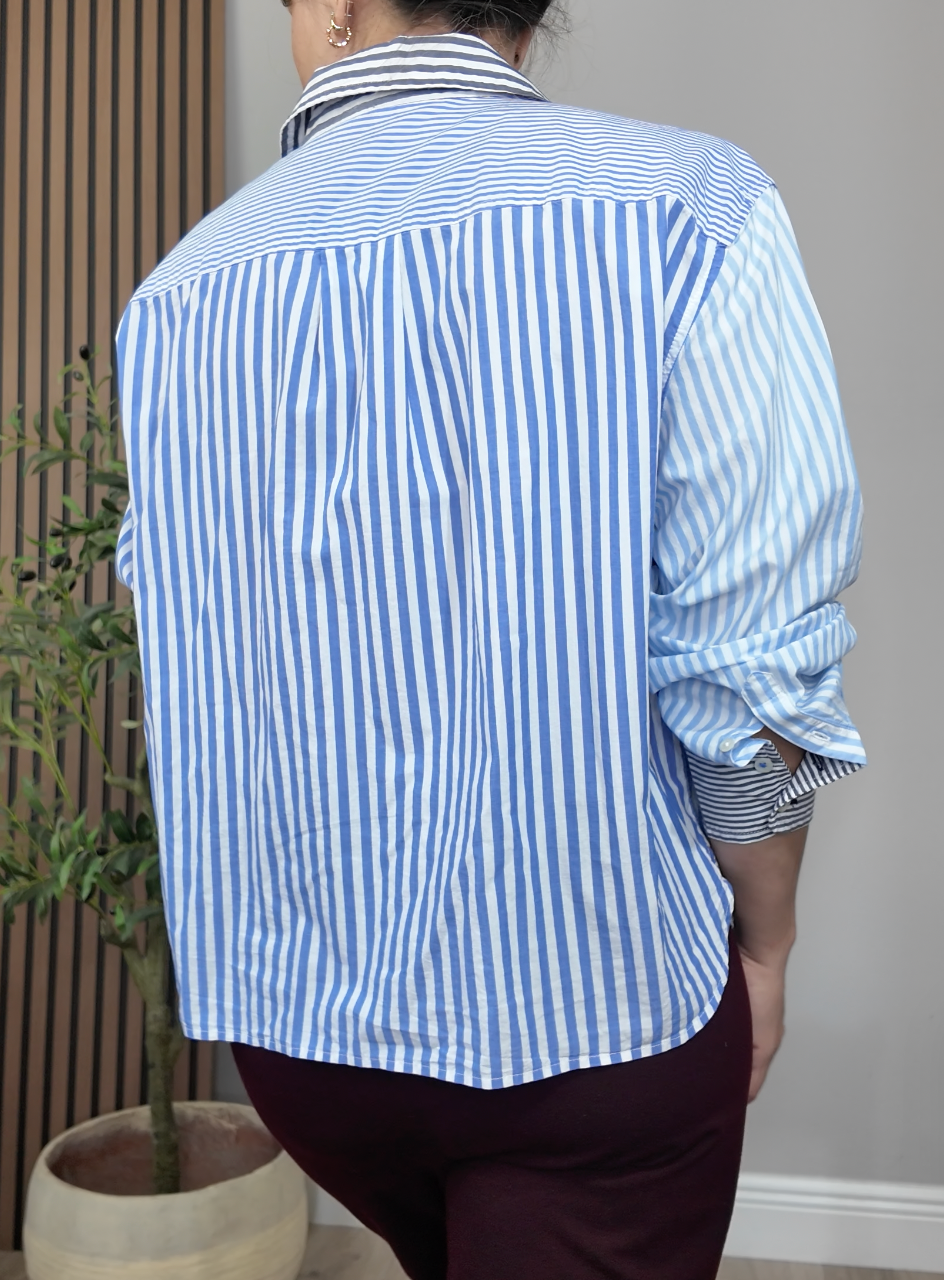 Mixed Stripe Button-Down Oversized Shirt - 34393