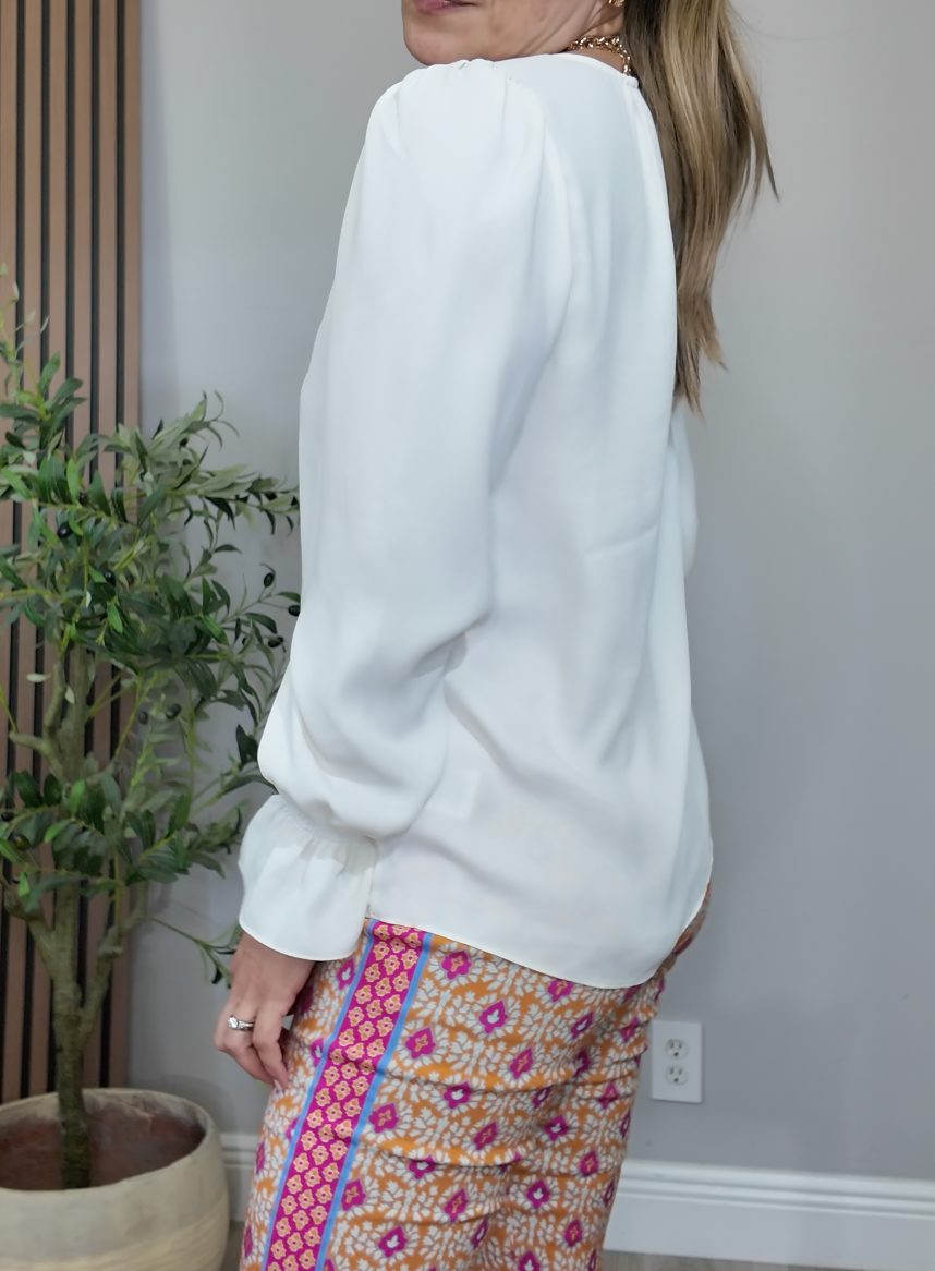 Elegant V-Neck Button-Down Blouse - 33818