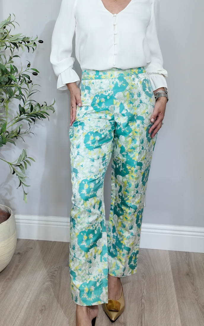 High-Waisted Abstract Floral Wide-Leg Trousers - 34389