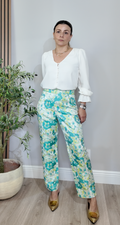 High-Waisted Abstract Floral Wide-Leg Trousers - 34389