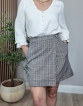 High-Waisted Plaid A-Line Wrap Skirt - 34050