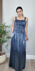 Metallic Steel Blue Maxi Dress - 34518