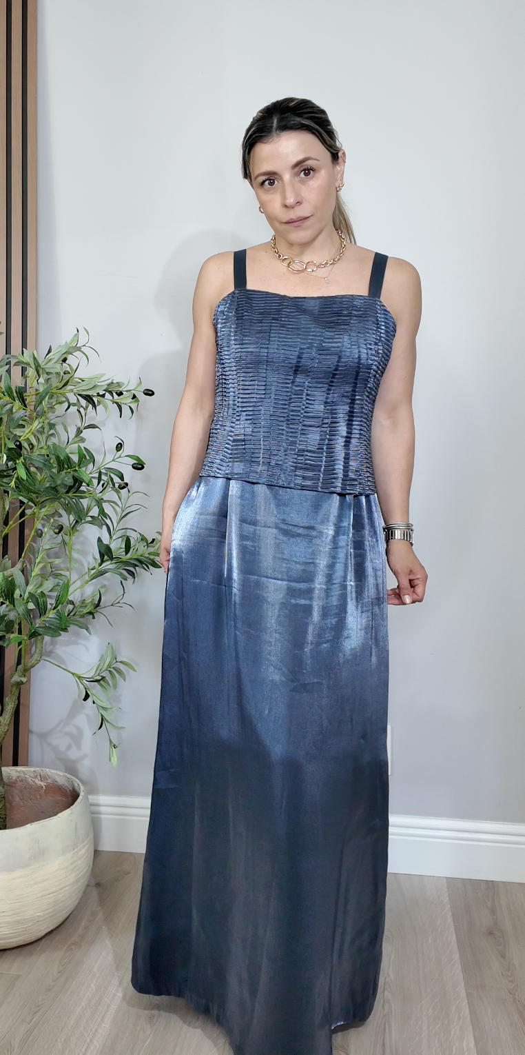 Metallic Steel Blue Maxi Dress - 34518