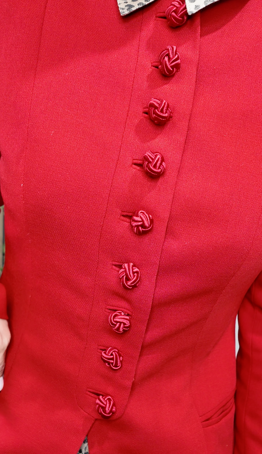 Vintage-Inspired Red Mock-Neck Blazer  - 34258
