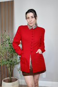 Vintage-Inspired Red Mock-Neck Blazer  - 34258