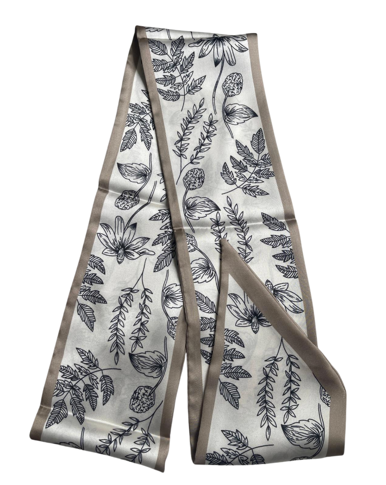 Botanical Sketch Silk-Feel Skinny Scarf - 17896