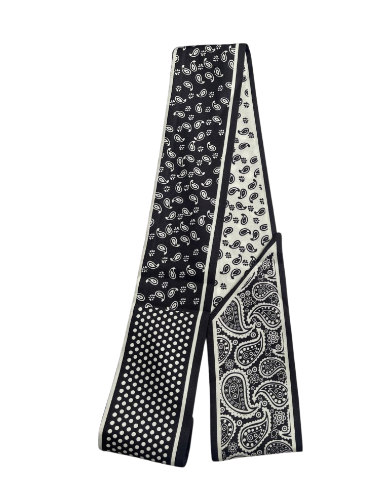 Multi-Pattern Monochrome Skinny Scarf - 35067