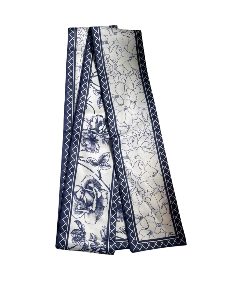 Indigo Botanical Toile Twilly Scarf - 35066