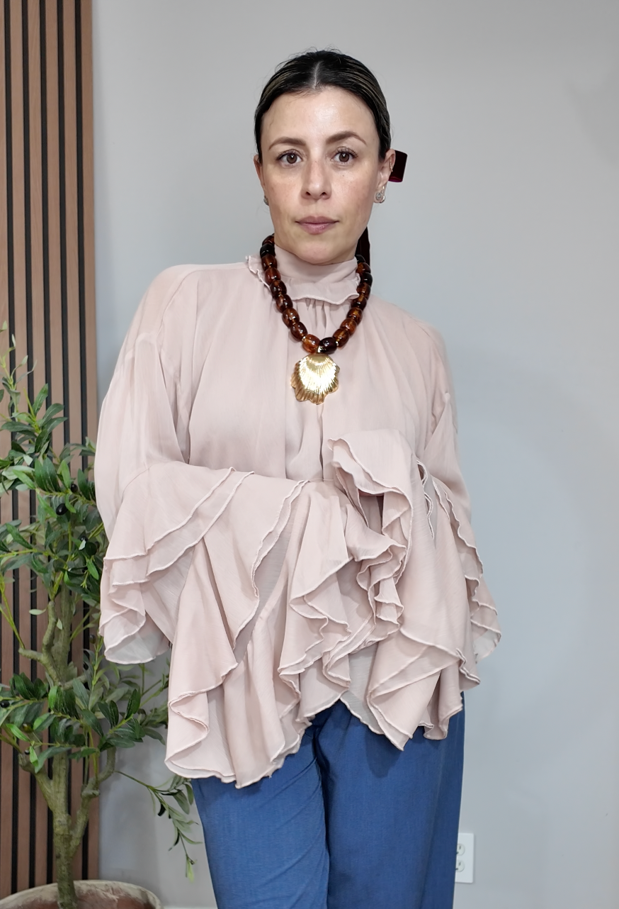 Elegant Ruffled High-Neck Blouse - 34987