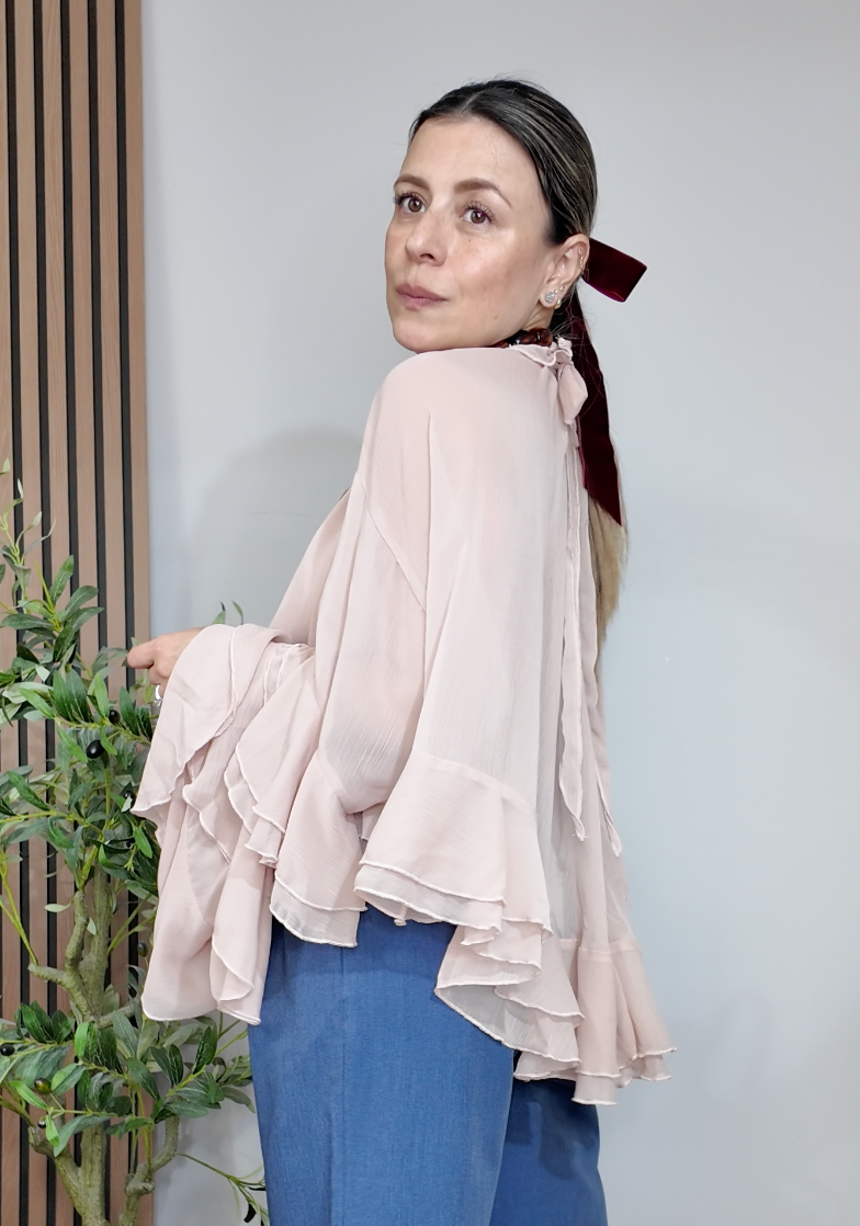 Elegant Ruffled High-Neck Blouse - 34987