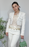 White Cropped Tweed Blazer - 34981
