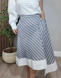 Blue and White Striped A-Line Midi Skirt - 34993