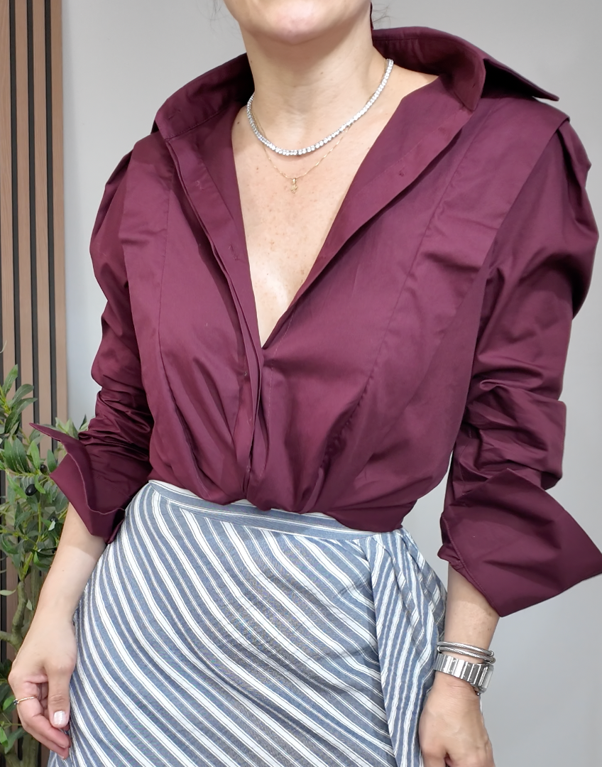 Deep Burgundy Structured Blouse - 34997